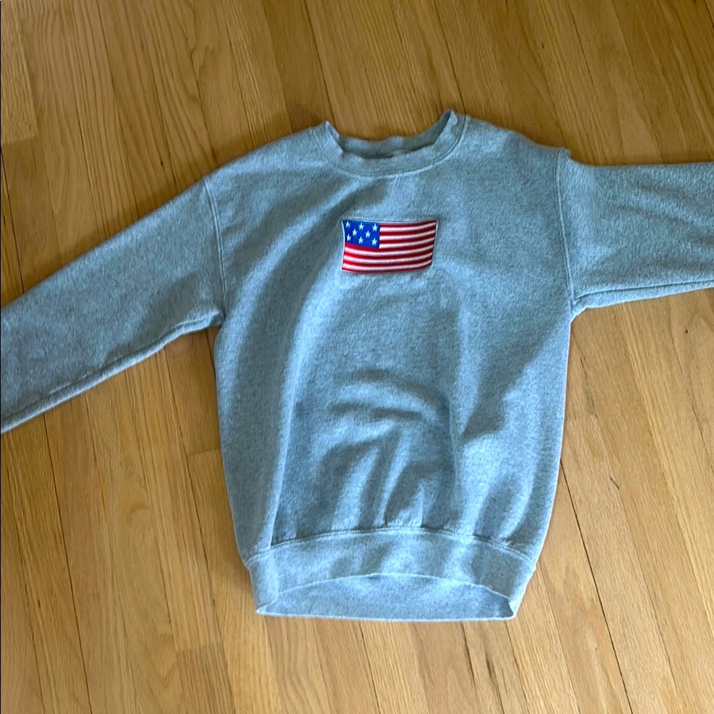 Gray Sweater with American Flag Patch